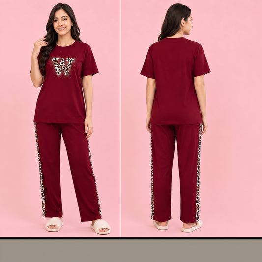 Maroon Colour Night Suit Free Size