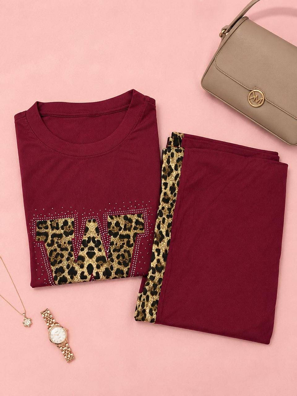 Maroon Colour Night Suit Free Size